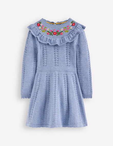 Pointelle-Strickkleid-Gletschersee Meliert