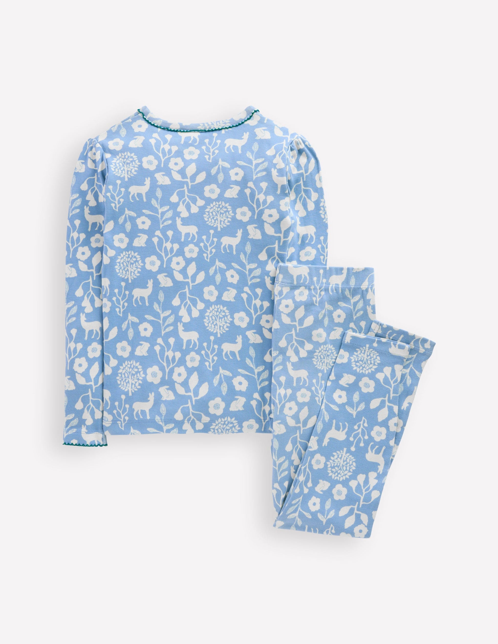 Snug Henley Pyjamas-Glacier Blue Woodland Print-1
