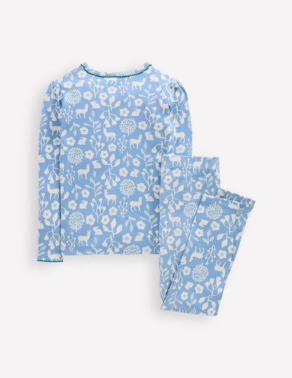 Snug Henley Pyjamas-Glacier Blue Woodland Print-1