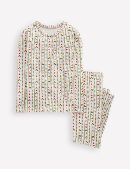 Eng anliegender Henley-Schlafanzug-Sanftes Naturweiß Nussknacker Streifen-1