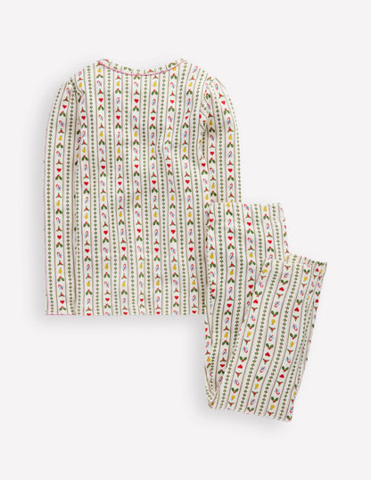 Eng anliegender Henley-Schlafanzug-Sanftes Naturweiß Nussknacker Streifen-2