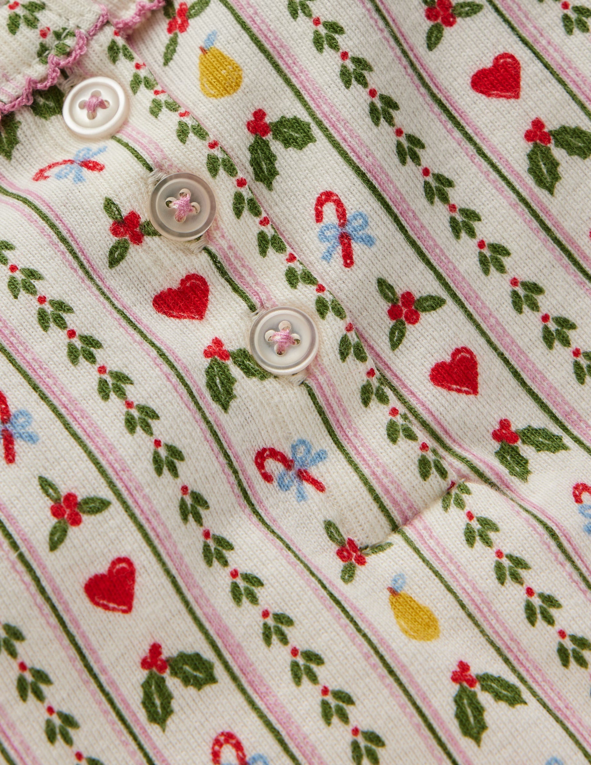 Eng anliegender Henley-Schlafanzug-Sanftes Naturweiß Nussknacker Streifen-3