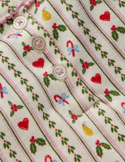 Eng anliegender Henley-Schlafanzug-Sanftes Naturweiß Nussknacker Streifen-3