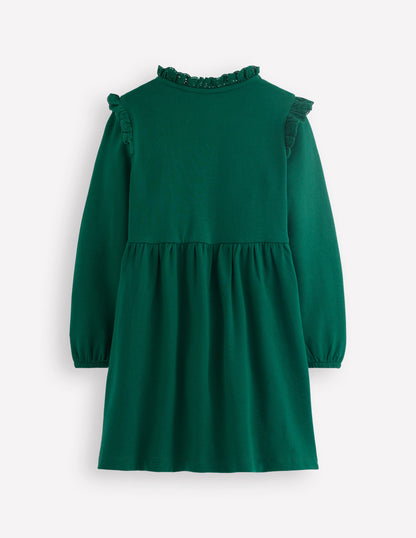 Robe-sweat à détails en dentelle-Émeraude nocturne-6