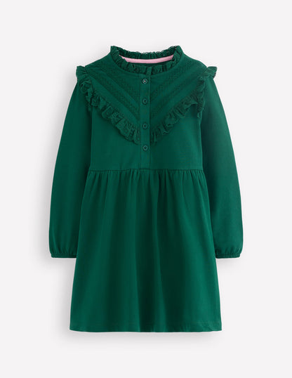 Robe-sweat à détails en dentelle-Émeraude nocturne-5