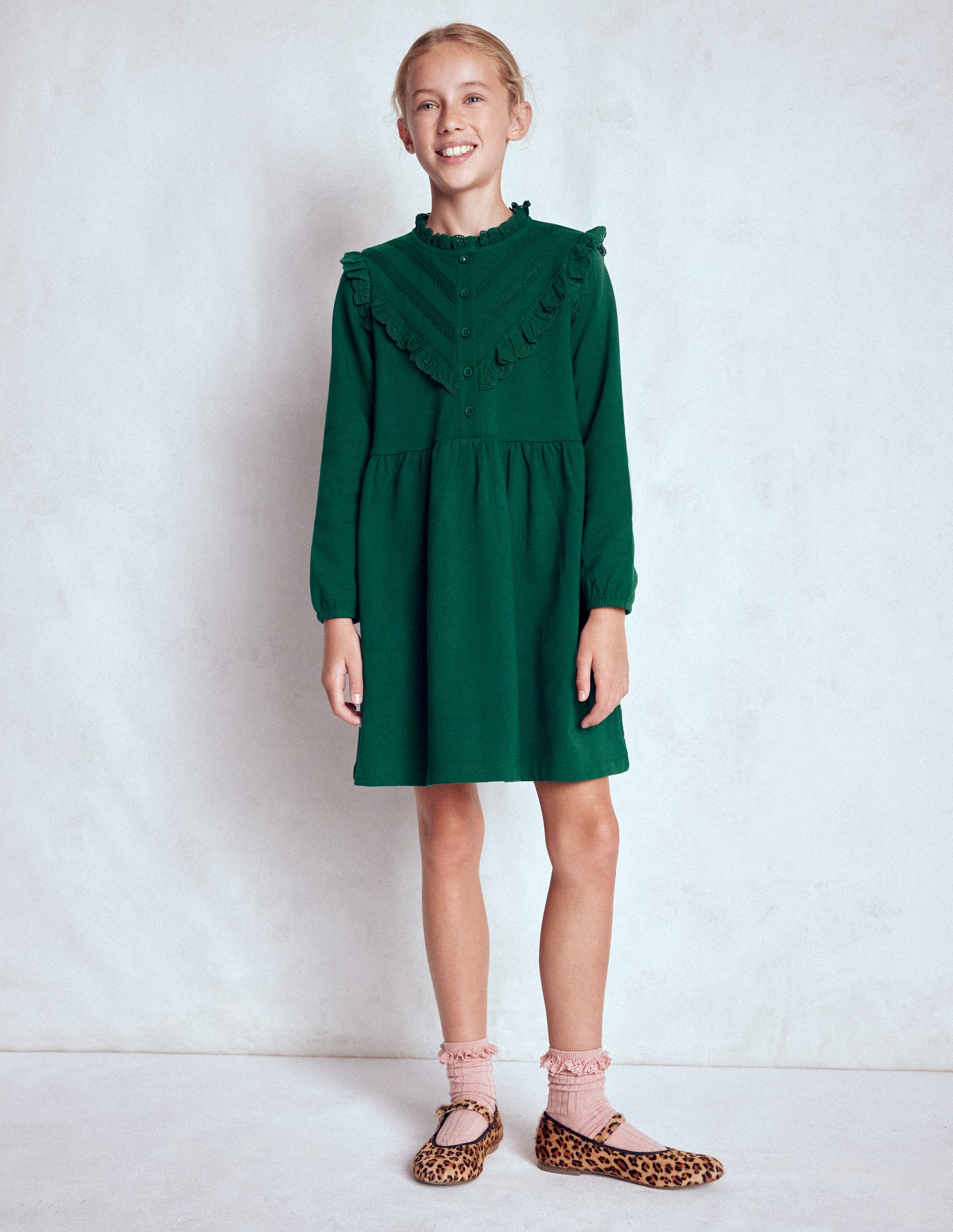 Robe-sweat à détails en dentelle-Émeraude nocturne-1