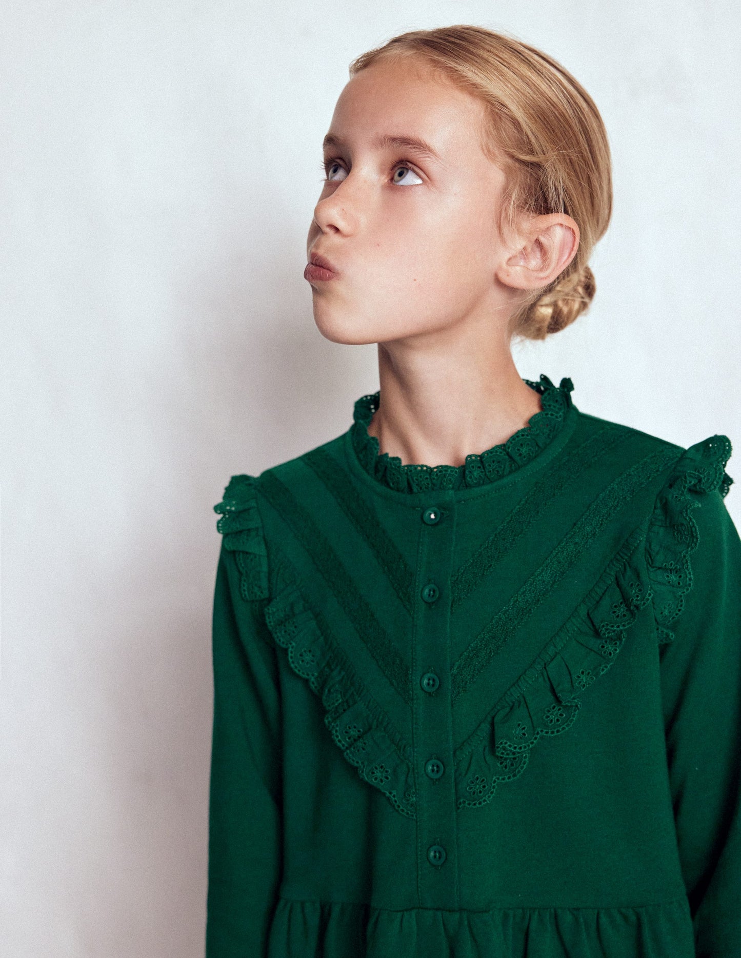 Robe-sweat à détails en dentelle-Émeraude nocturne