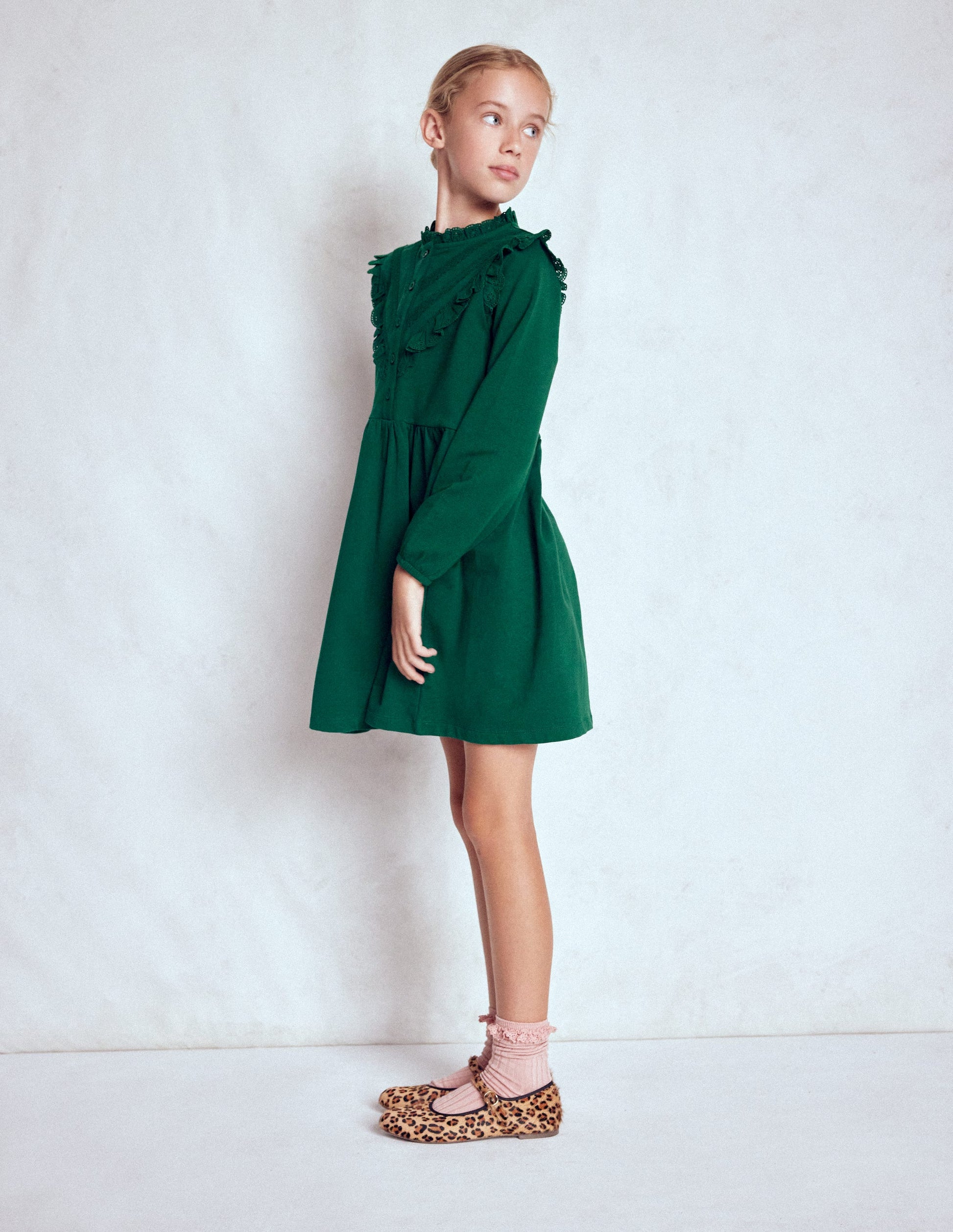 Robe-sweat à détails en dentelle-Émeraude nocturne-3
