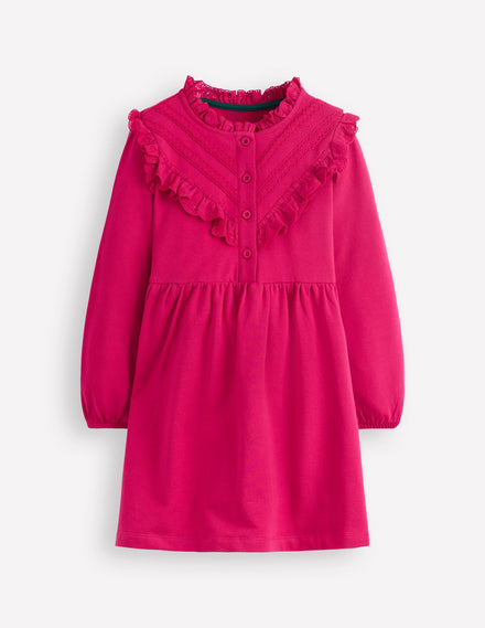 Sweatkleid mit Spitzenbesatz-Kirschkonfitüre