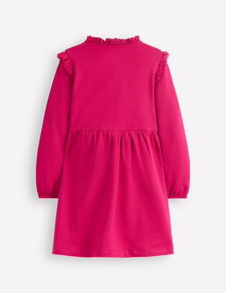 Sweatkleid mit Spitzenbesatz-Kirschkonfitüre