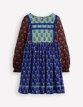 Jerseykleid mit Kuddelmuddel-Blumenmuster-Leuchtendes Blau Holzschnitt Blume