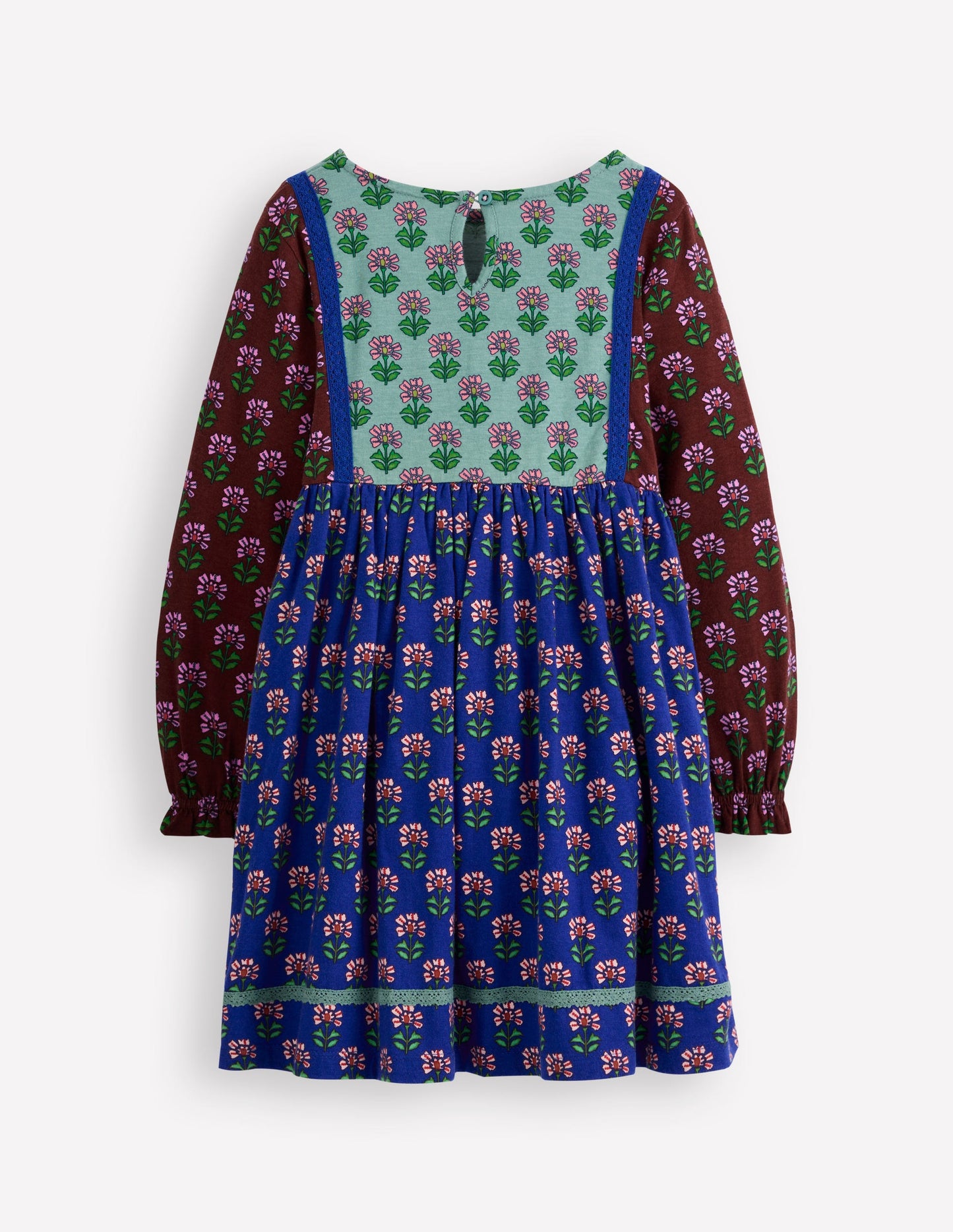 Jerseykleid mit Kuddelmuddel-Blumenmuster-Leuchtendes Blau Holzschnitt Blume
