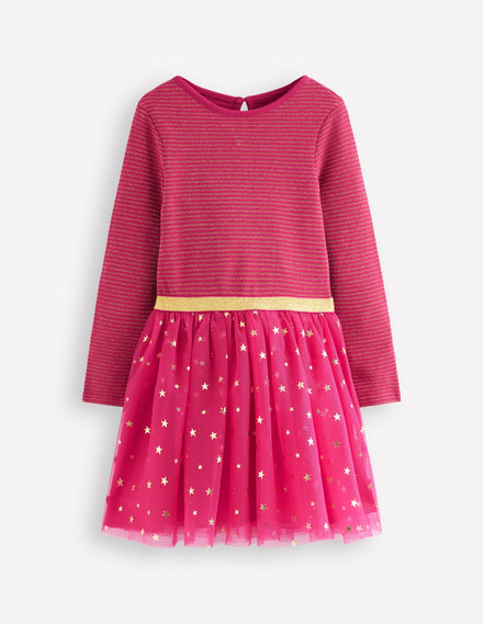 Kleid aus Tüll-Mix zum Herumwirbeln-Kirschkonfitüre/Goldkonfetti