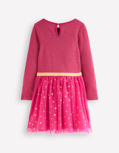 Kleid aus Tüll-Mix zum Herumwirbeln-Kirschkonfitüre/Goldkonfetti-2