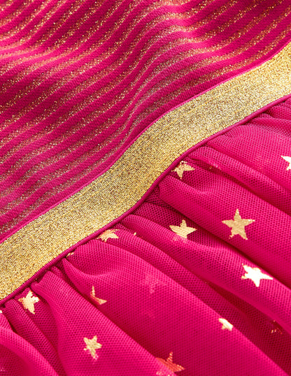 Kleid aus Tüll-Mix zum Herumwirbeln-Kirschkonfitüre/Goldkonfetti-3