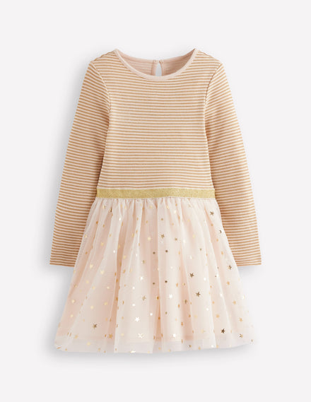 Kleid aus Tüll-Mix zum Herumwirbeln-Sanftes Naturweiß/Goldkonfetti