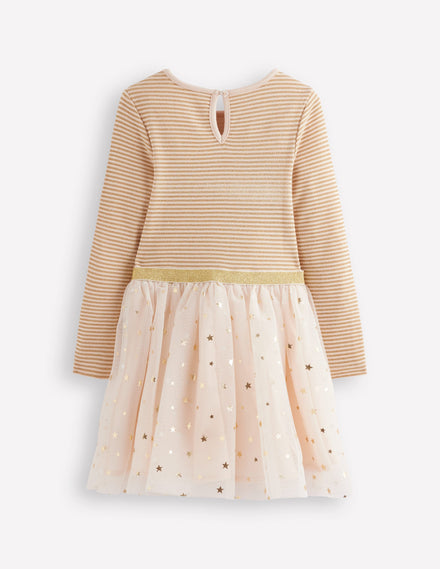 Kleid aus Tüll-Mix zum Herumwirbeln-Sanftes Naturweiß/Goldkonfetti