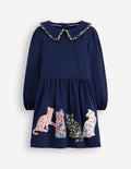 Hübsches Jerseykleid mit Applikation-Schuluniform-Marineblau Katzen