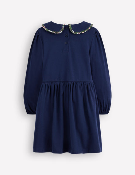 Hübsches Jerseykleid mit Applikation-Schuluniform-Marineblau Katzen