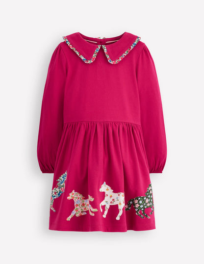 Hübsches Jerseykleid mit Applikation-Kirschkonfitüre Pferde-1