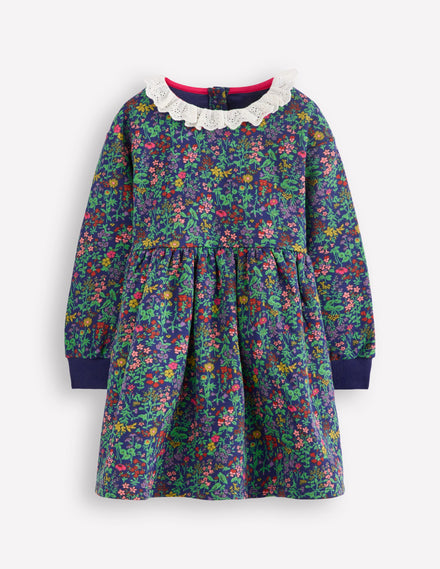 Sweatkleid mit Lochstickerei-Schuluniform-Marineblau Blumenwiese
