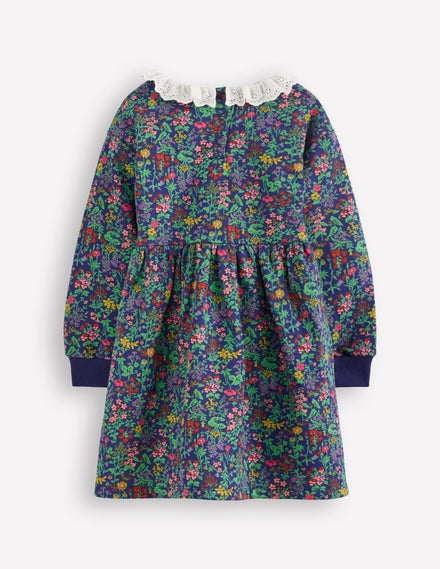 Sweatkleid mit Lochstickerei-Schuluniform-Marineblau Blumenwiese