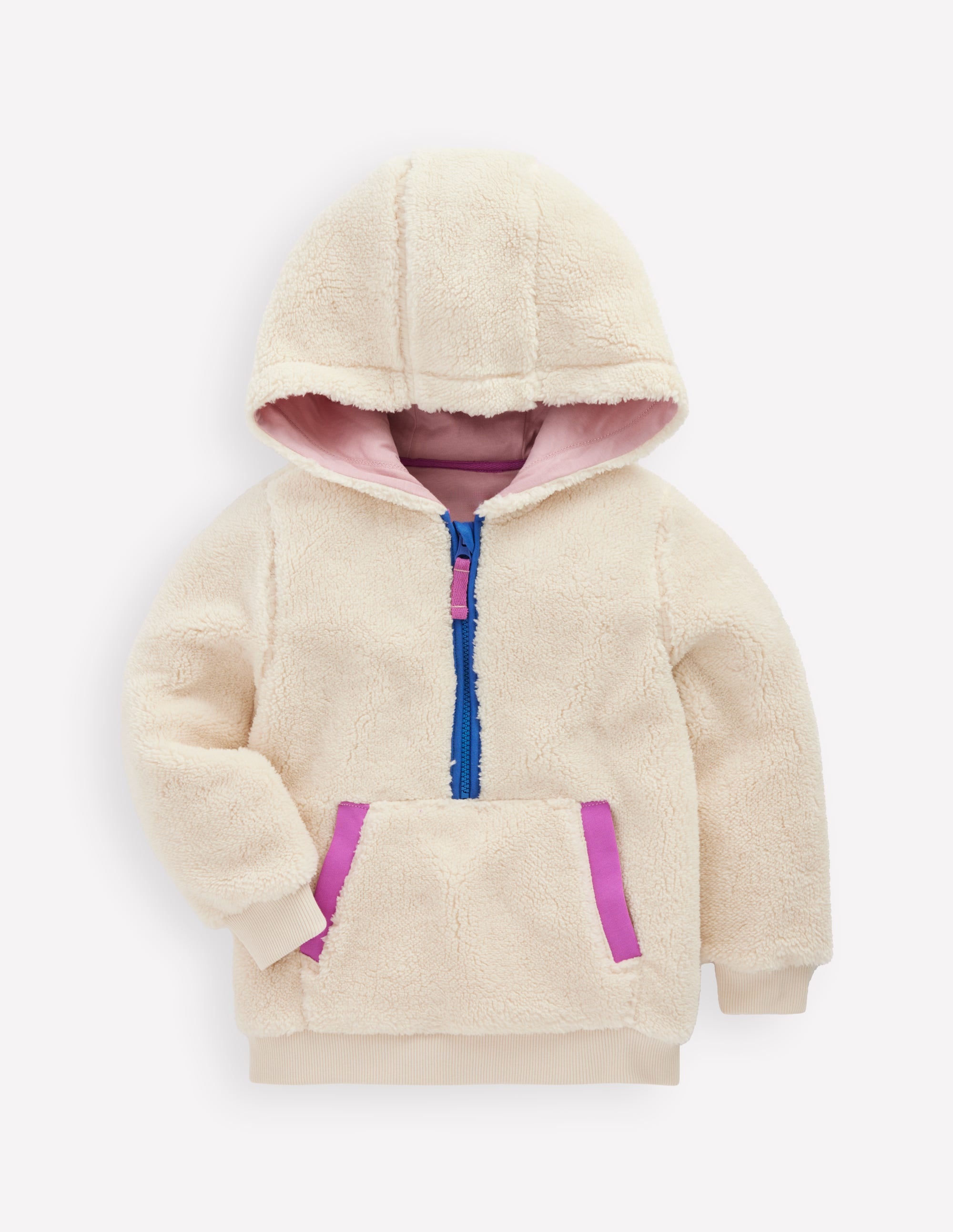 Gemütlicher Fleece-Kapuzenpullover mit Halbreißverschluss-Beige - Image 1
