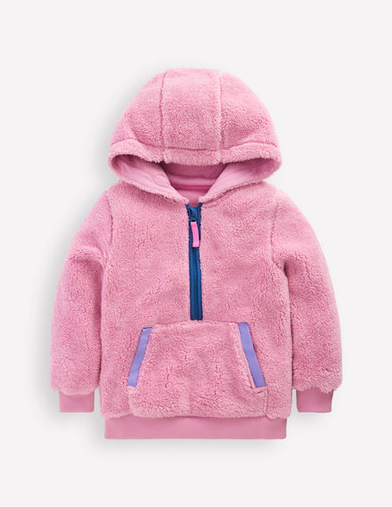 Fleece-Kapuzenpullover-Rosa Schleier