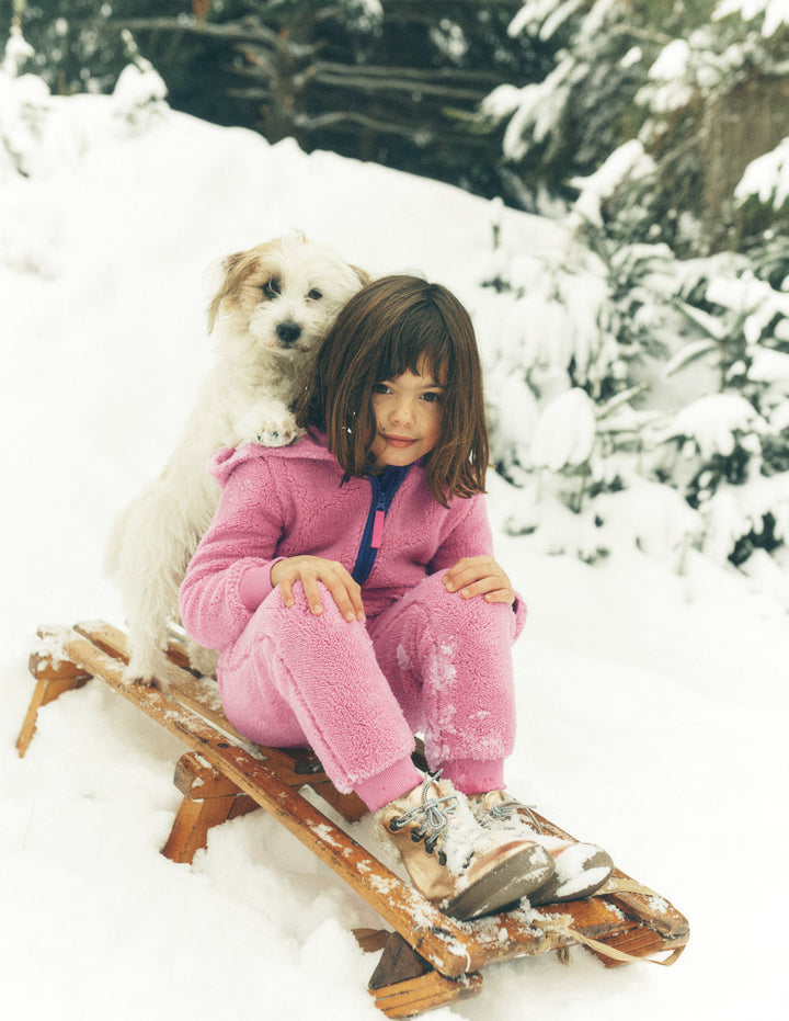 Gemütlicher Fleece-Kapuzenpullover mit Halbreißverschluss-Rosa Schleier