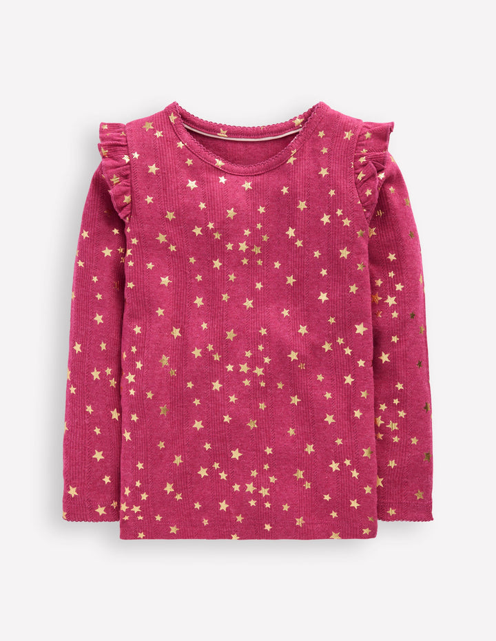 Pointelle-Oberteil mit Rüschenärmeln-Kirschkonfitüre