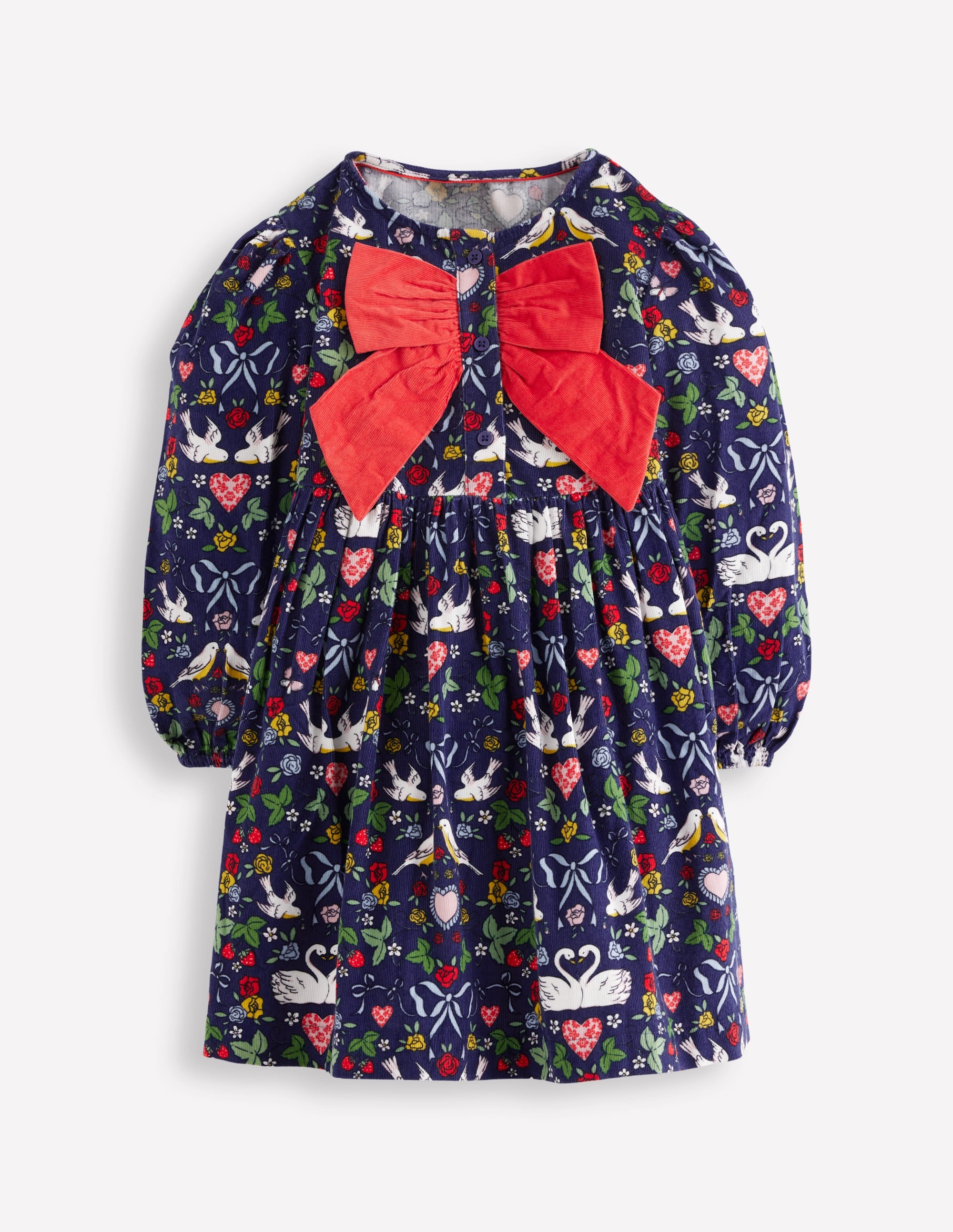 Norah Kleid mit durchgehender Knopfleiste und Schleife-Steuerbordblau Liebesvögel - Image 1