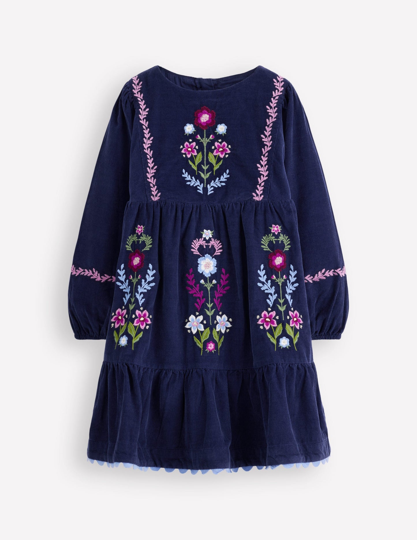 Robe à manches blousantes Clover en velours côtelé-Bleu marine universitaire