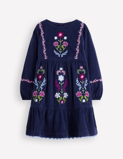 Robe à manches blousantes Clover en velours côtelé-Bleu marine universitaire-2