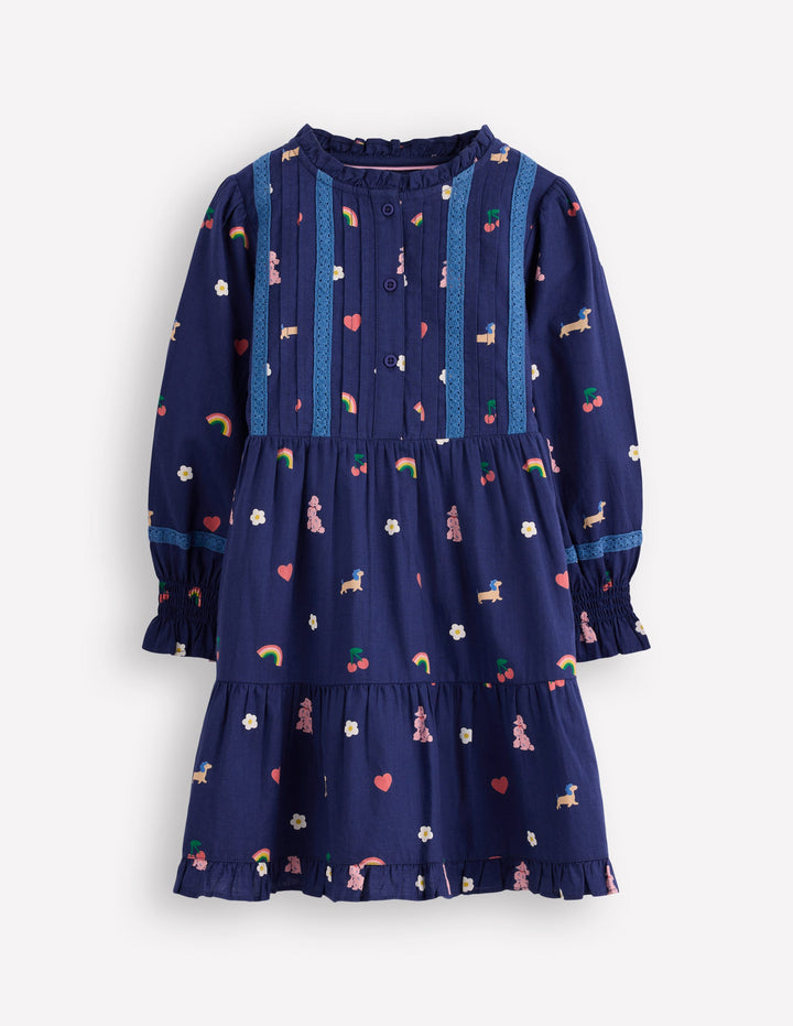 Gewebtes Kleid mit Spitzendetail-Steuerbordblau Paris