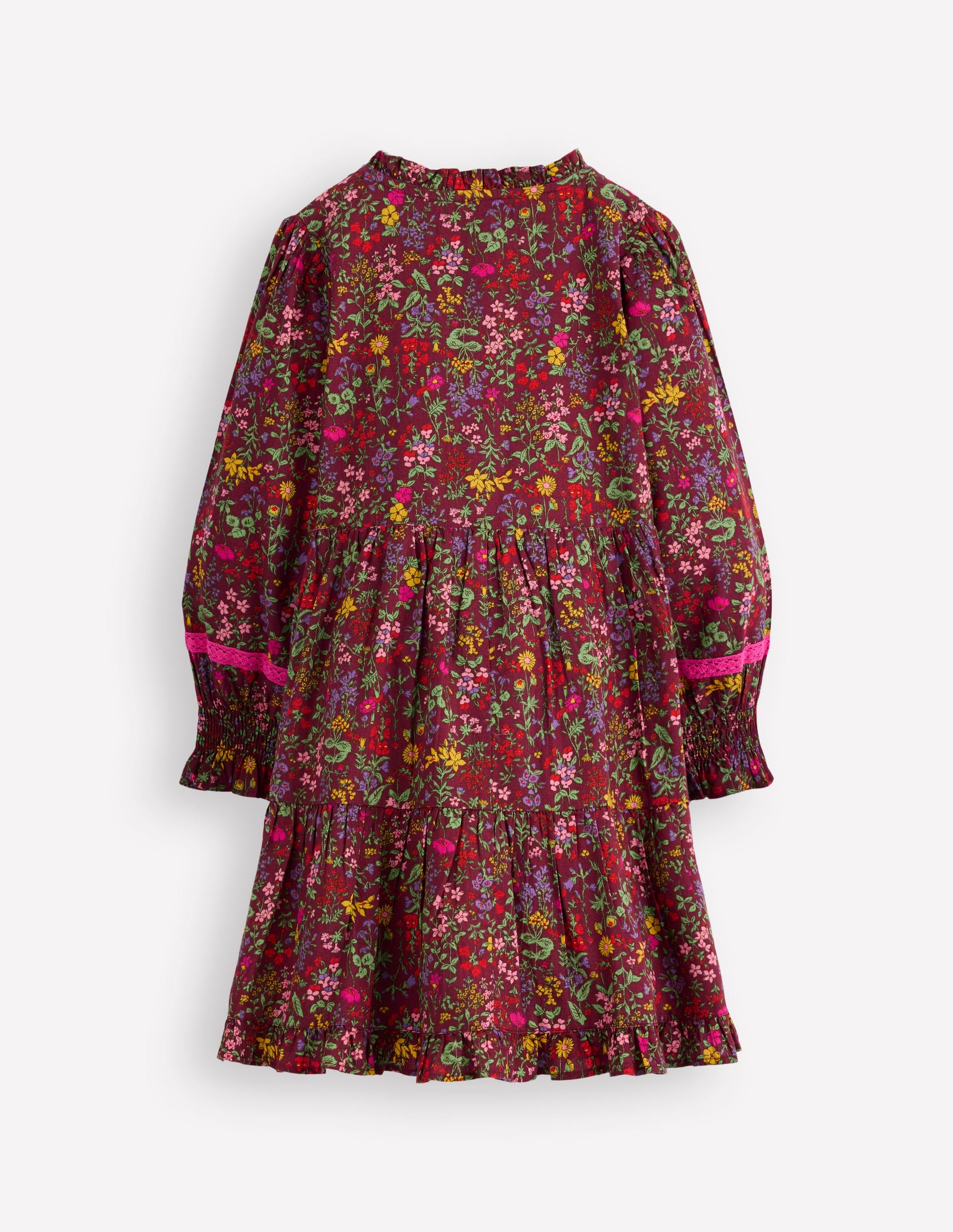 Gewebtes Kleid mit Spitzendetail-Kastanie Blumenwiese-3