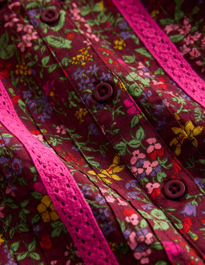 Gewebtes Kleid mit Spitzendetail-Kastanie Blumenwiese-4
