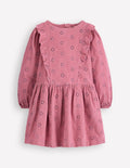 Cord-Kleid mit Lochstickerei-Rosa Schleier