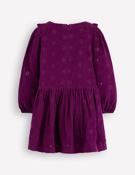 Cord-Kleid mit Lochstickerei-Brombeere