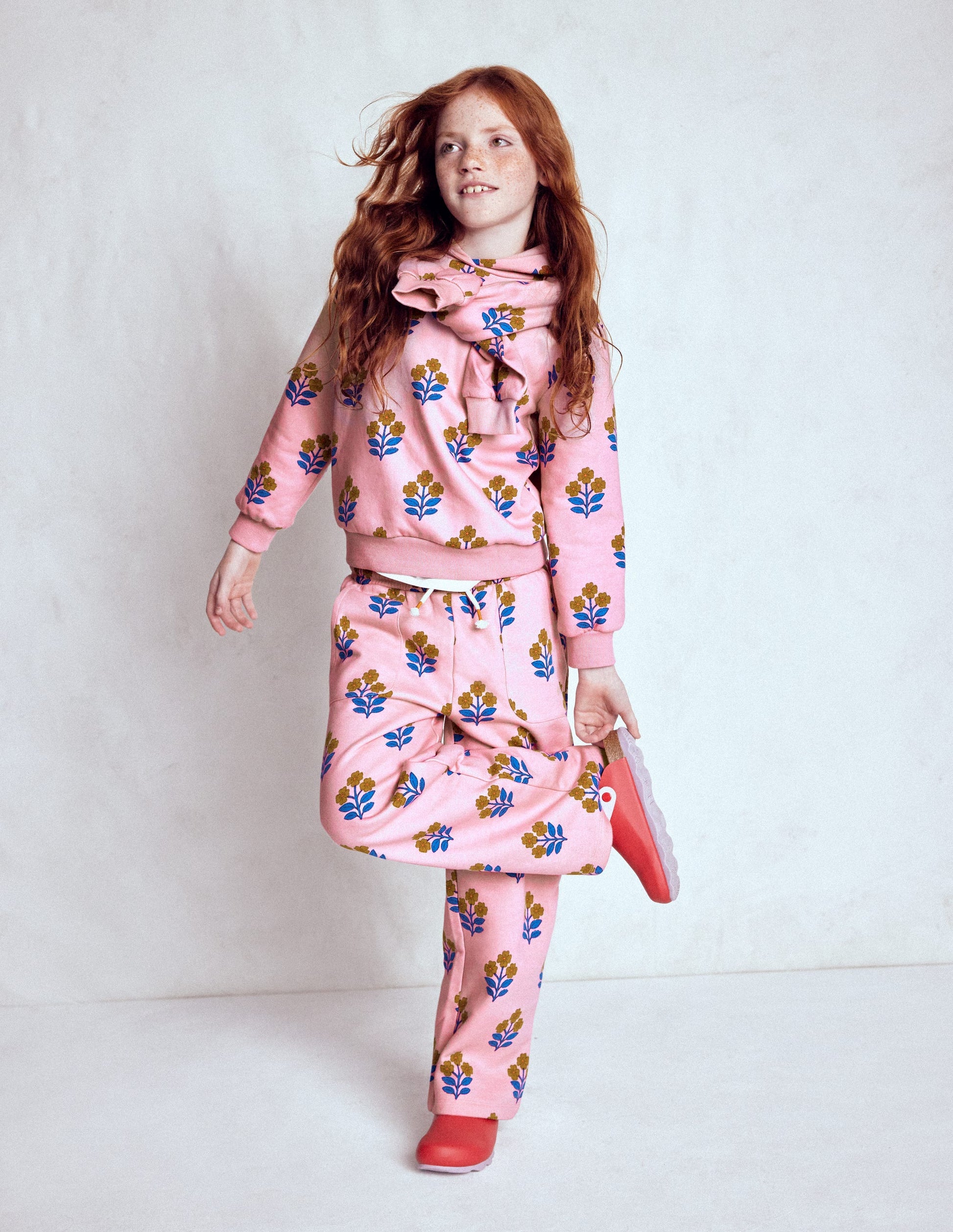 Bedruckte Jogginghose mit weitem Bein-Haferbeige Katzen-1