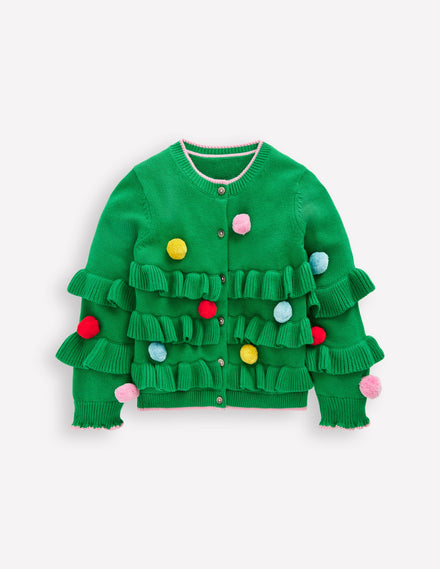 Festliche Strickjacke mit Logo-Sattes Smaragdgrün Weihnachtsbaum
