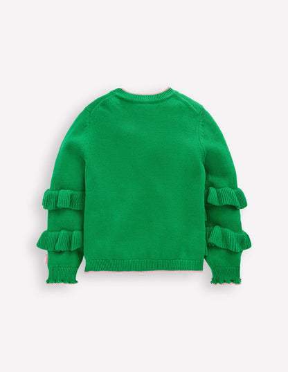 Festliche Strickjacke mit Logo-Sattes Smaragdgrün Weihnachtsbaum-3