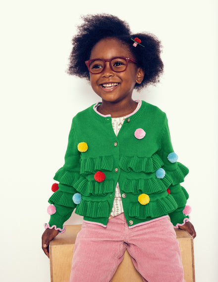 Festliche Strickjacke mit Logo-Sattes Smaragdgrün Weihnachtsbaum