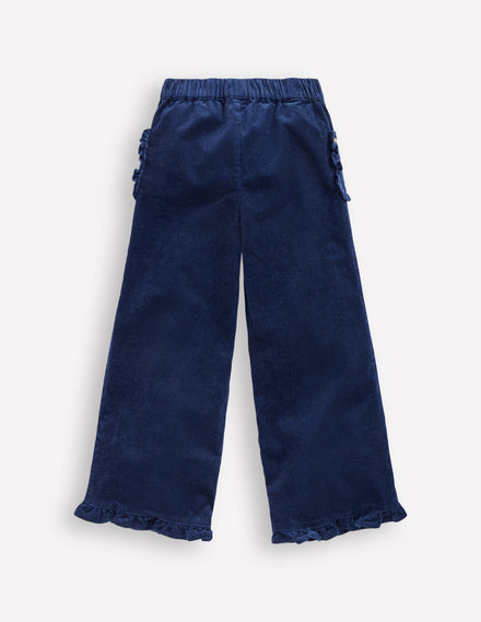 Pantalon à enfiler volanté en velours côtelé-Bleu Marine Étincelant