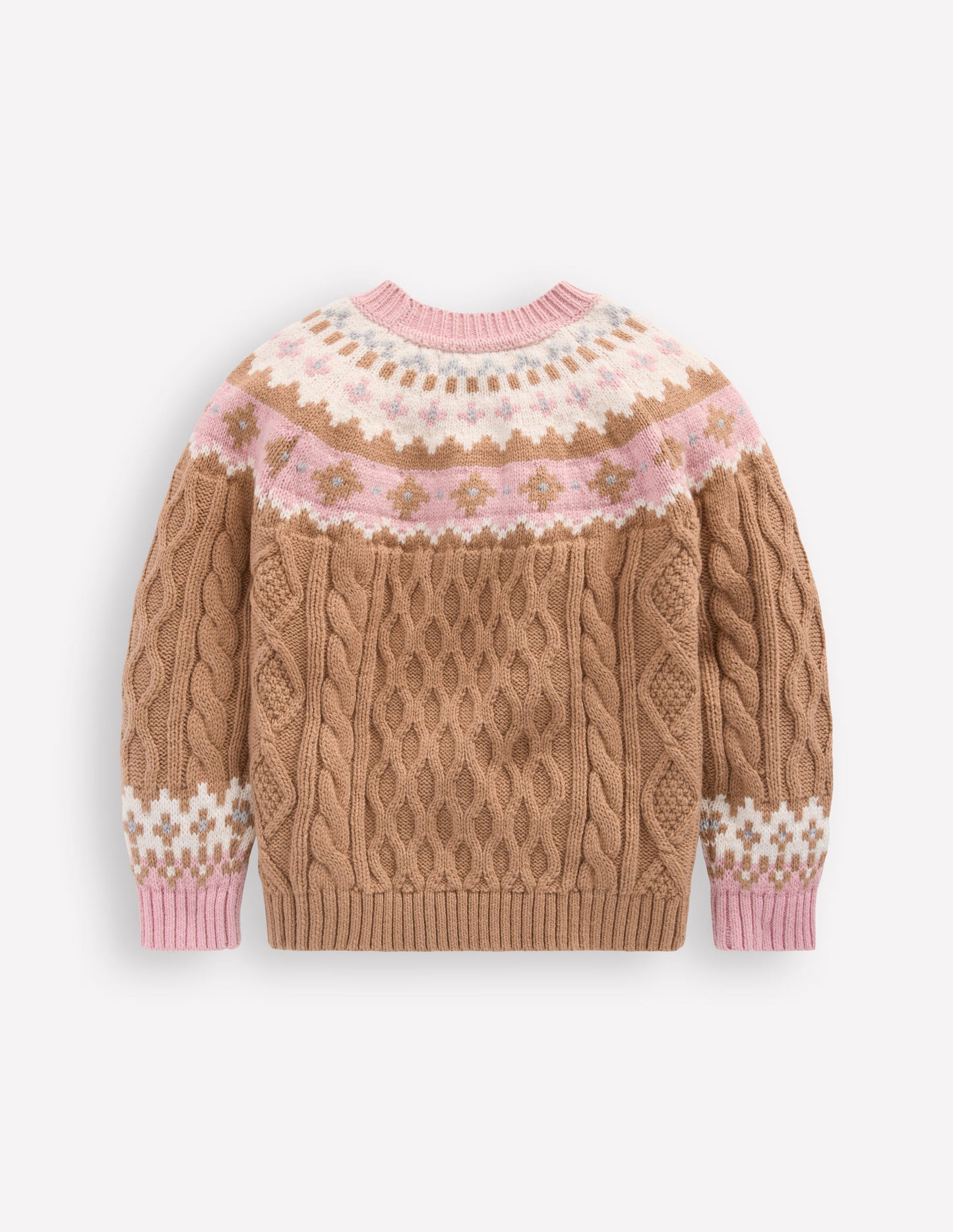 Fair-Isle-Pullover mit Zopfmuster-Camel Meliert
