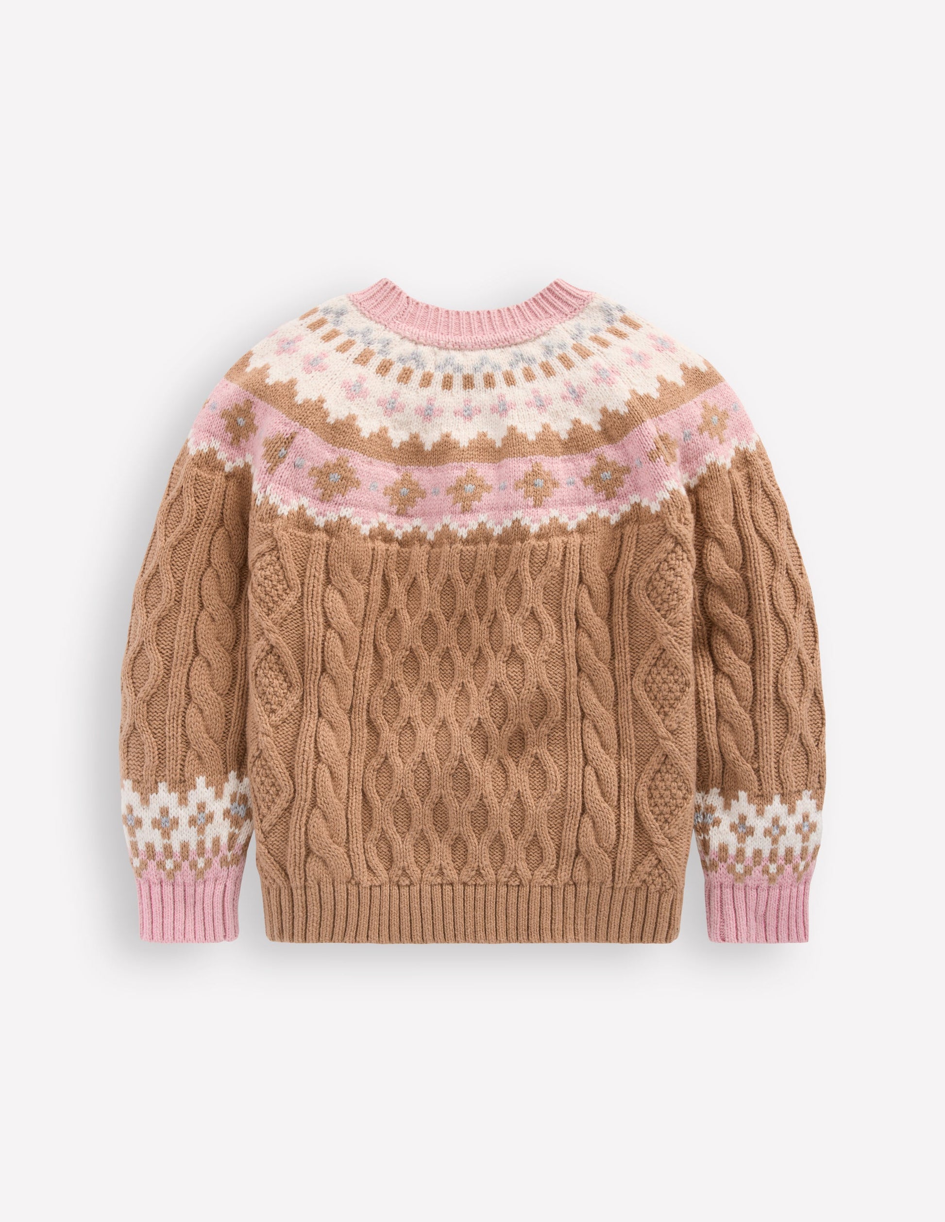 Fair-Isle-Pullover mit Zopfmuster-Camel Meliert-3