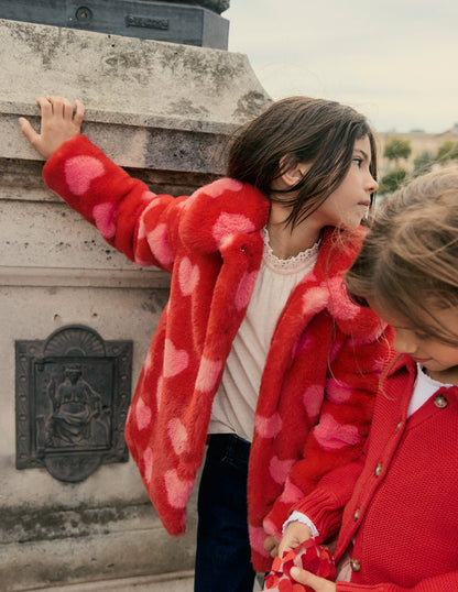 Manteau en fausse fourrure à col-Cœurs-1