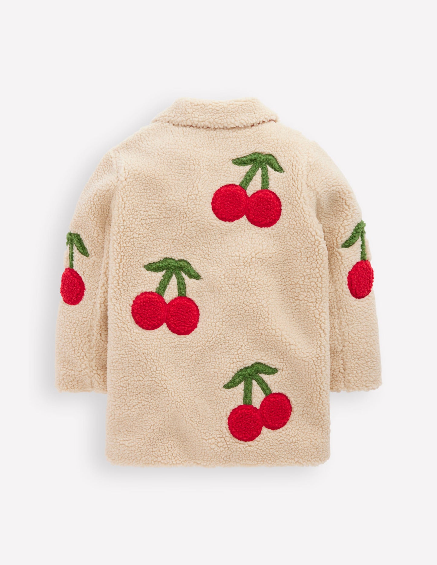 Auffällige Teddyfelljacke-Kirsch-Applikation
