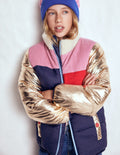 Kuschelige Pufferjacke-Metallic Blockfarben