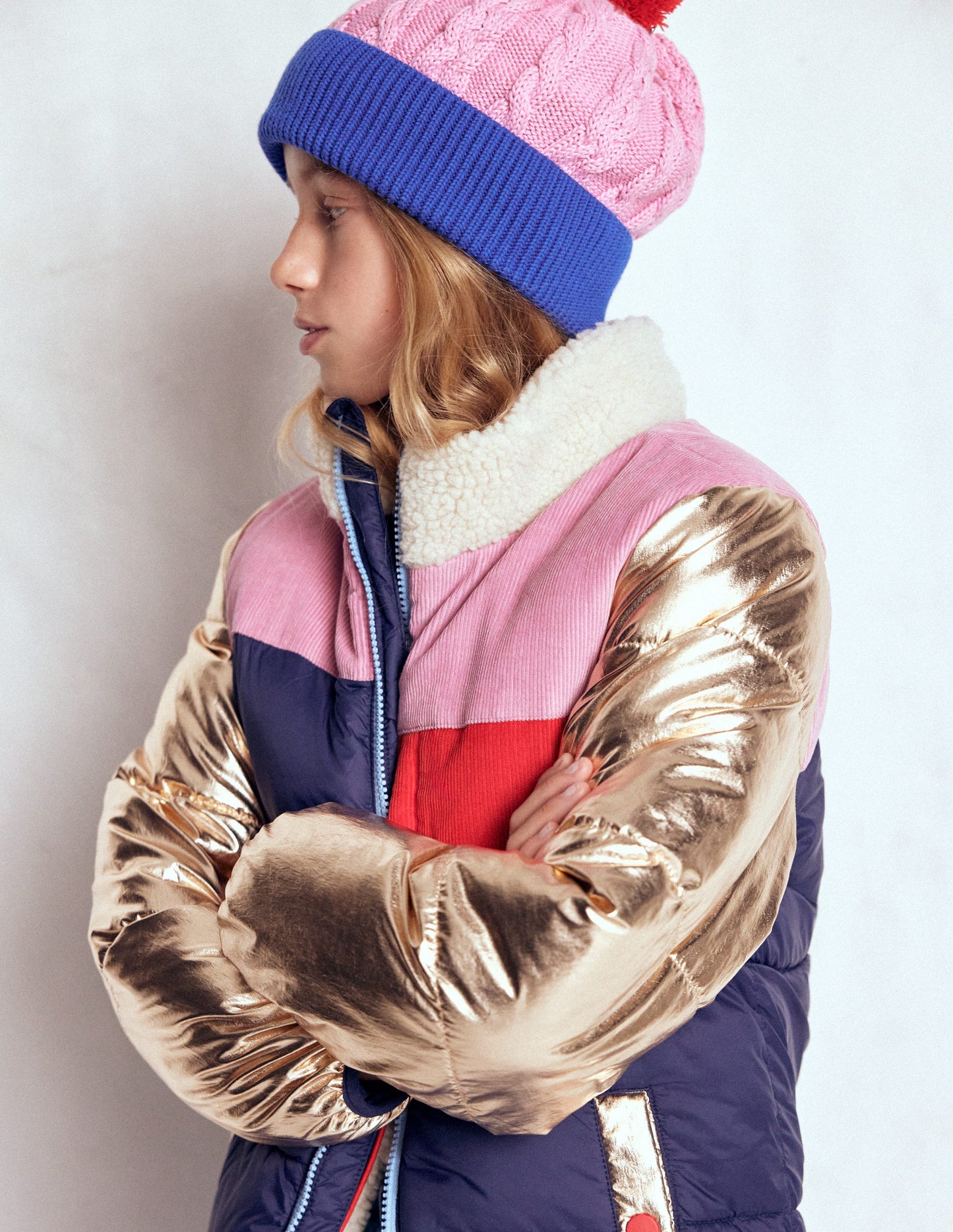 Cosy Puffer Jacket-Metallic Colourblock
