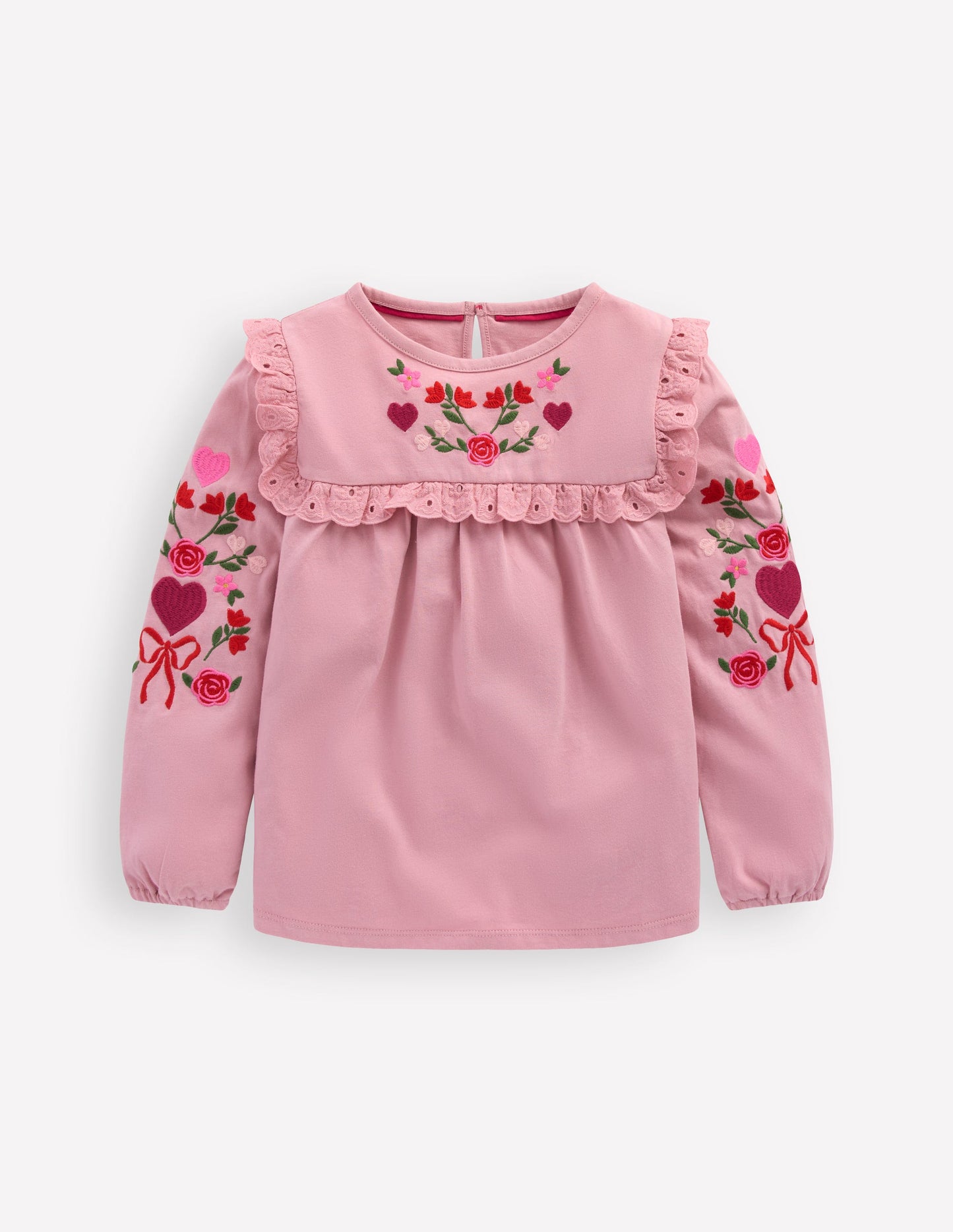 Hübsches Oberteil mit Stickerei-Vintage-Rosa Stickerei
